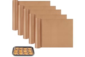 UWOBEFO Carta da Forno Riutilizzabile 5 Pezzi Tappetino Forno Riutilizzabile Carta Forno Riutilizzabile Antiaderente 30 x 40 cm Carta Forno Fogli di Teflon PTFE Foglio da Forno Tagliabile Lavabile per Cottura