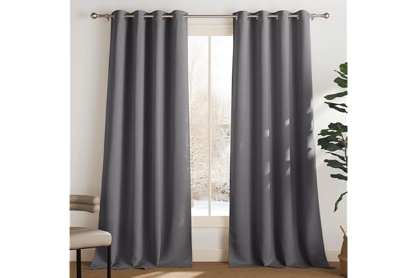 PONY DANCE Cortinas Termicas Aislantes Frio y Calor Cortinas Opacas Salon Dormitorio 2 Piezas 140x240 CM Blackout Curtains Grises con Ojales para Habitacion Comedor