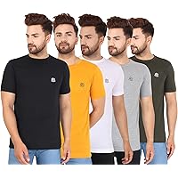 RZERO9 Men's Cotton Regular Fit Half Sleeve Plain Solid Casual Wear Round Neck Tshirt (Combo Pack of 5) Multicolor