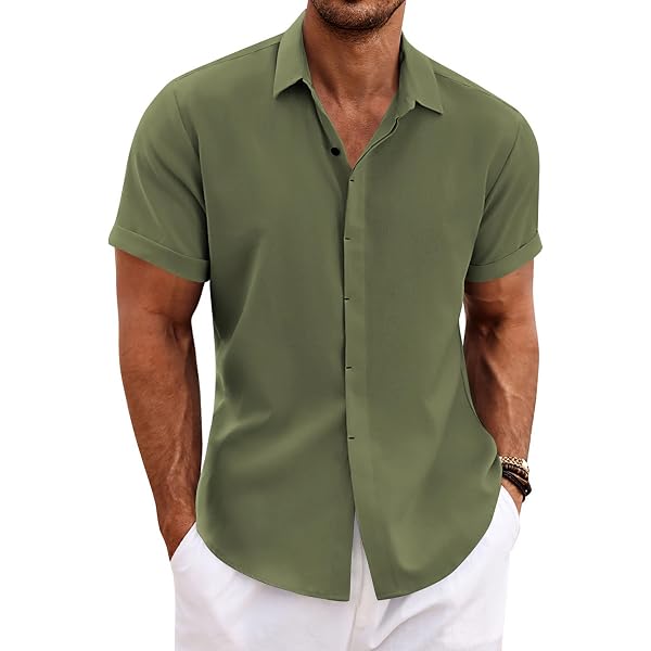 Hemd Herren Kurzarm Aus Baumwoll-Leinen-Mix – Atmungsaktives V-Ausschnitt Freizeithemd, Einfarbig, Slim Fit, Für Sommer (S–XXL)