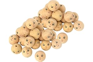 VBS XXL Pack de 50 boules en bois percées avec visage Ø 22mm Boule de bricolage Boule en bois