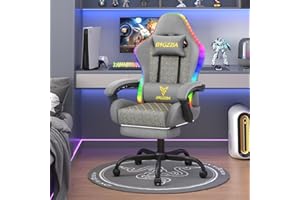 Racingreat Gaming Chair with Led Lights | Ergonomic Racing Style Gamer Chair/High Back, Lumbar Support, Recliner, Footrest (Grey)