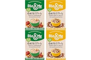 Bio&Me: Porridge Variety 4-Pack (4 x 400g - 2 of each flavour) / Flavours: Apple & Cinnamon and Super Seedy & Nutty/Vegan, No added sugar, Gut loving
