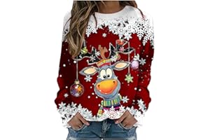ACHIMLT Pull Noël Femme Manches Longues Col Rond Rigolo Noel Pull Christmas Moche Sweat Ugly Pull Noel Famille Multicolore Imprimé Bonhomme de Neige Sweatshirt Grande Taille Hiver Chaud Pullover