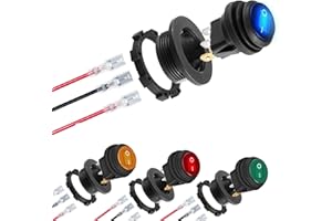 RUNCCI-YUN 4pcs 12V-24VDC Impermeabile Interruttore a Bilanciere,Auto Interruttore 12V, interruttori a levetta LED SPST 3 Pin 2 Posizioni ON/OFF + Connettore filo (Rosso/Blu/Giallo/Verde)