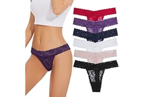 Sunm Boutique 6-pak damskich majtek bawełnianych koronkowych stringów slipów ultra miękkie majtki koronkowa bielizna