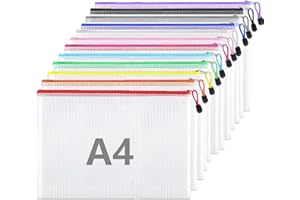 CIOKIT Plastic Wallets - 12 Pcs Zip Lock Bags Plastic Folders Document Wallets, A4 Ziplock Bags Wallets Plastic Zipper Bag Document Folder, 12 Colours Plastic Pockets File Bags for School, Office, Home