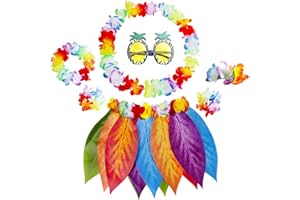 FALAFOTY Gonna Hula Foglia Hawaiana con Collana di Fiori, Fascia, Braccialetto, Costume Festa Fancy Dress Hawaiana, Luau Gonna Hula per Bambini Adulti Festa Spiaggia Estive Danza Festa di Carnevale