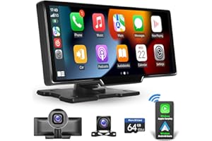 HIKITY Portable Wireless Apple Carplay Car Stereo with Dash Cam, 9.3 Inch IPS Touchscreen, Wireless Android Auto, Loop Recording, 1080P Backup Camera, Bluetooth AUX 64G TF Card