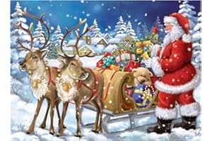 MXJSUA Peinture Diamant Noël 5D Diamond Painting Complet, Broderie Diamant Kit Complet, Kit de Peinture Diamantée DIY pour Enfants, Peinture Diamant Adulte Décoration Murale 40x30cm Père Noël