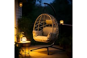 Garvee Fauteuil Suspendu Aria en Rotin Synthétique – Chaise Balancelle Élégante avec Coussin Épais, Hauteur Réglable et Structure Stable, pour Intérieur et Extérieur, Jardin, Balcon ou Salon - Gris