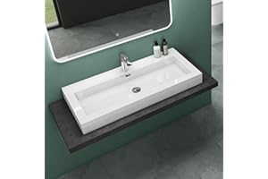 Mai & Mai Wall-Mounted Bathroom Basin 100cm Countertop Solid Surface Sink Colossum818 White Cast Marble Vanity Basin