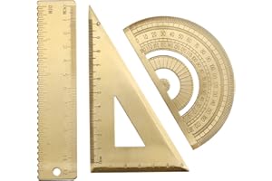 IPENNY Règle en Métal Ensemble Créative en Laiton Vague Règle 12 CM Ensemble Carré Doré Rétro Demi-Cercle Rapporteur Plaque Triangulaire Outil de Dessin Fournitures pour Etudiants Boussole de Dessin