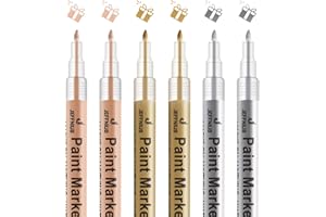 JEFFNIUB Feutre Acrylique Doré et Feutre Argenté 6 Pièces, Acrylique Feutre Doré Vitre, Bois, Galet, Textile, Calligraphie Feutre Permanent Acrylique Pointe Fine