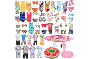 Miunana 12 Doll Clothes and Accessories = 3 Beach Clothes 1 Surfboard for Boy Dolls + 5 Swimsuits 2 Swim Ring Floaties 1 Dog for 11.5 Inch Girl Doll
