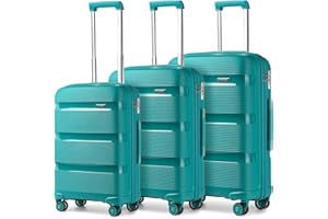 Kono Juego Maletas de Viaje 3 Piezas Rígida Maletas Trolley con Cerradura TSA, Ligera Equipaje de Mano con 4 Ruedas y Cremallera YKK, Durable Polipropileno (Cabina+Mediana+Grande, Turquesa)