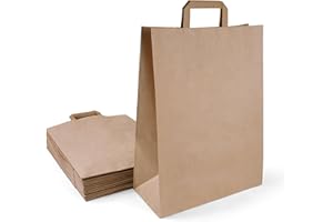 Inoverse 50 sacs en papier avec poignées - 32+12x40 cm - Shopper en papier kraft marron, sacs cadeaux résistants, sacs pour magasins, fêtes, bonbonnières et événements