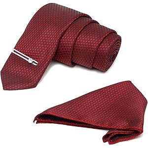 MUTAQINOTI Mens Woven Premium Silk Necktie Suit Accessories Set With Pocket Square And Chrome Tie Pin (TE-CP)