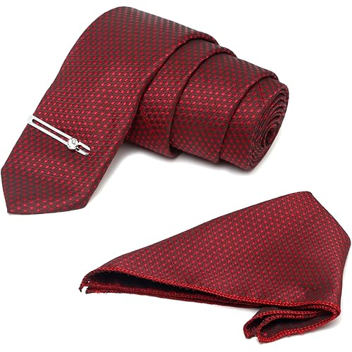 MUTAQINOTI Mens Woven Premium Silk Necktie Suit Accessories Set With Pocket Square And Chrome Tie Pin (TE-CP)
