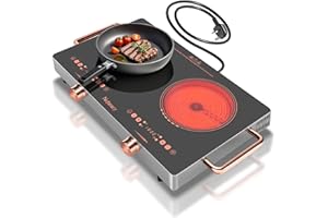 Nefaracy 2 Ring Electric Hob with Handle, 3200W 2 Zone Ceramic Hob 56cm, Knob+Touch Control, Double Electric Ceramic Hob Countertop, 220V-240V Plug in, Safety Lock & 4H Timer (Orange)
