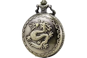 MORFONG Montre gousset unisexe à quartz motif dragon vintage Bronze avec Chani et boîte, dragon