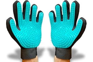 IDEARES Pet Grooming Glove – 2-Pack Left & Right Mitt with 313 Soft Tips | Deshedding Brush for Dogs, Cats, Horses & Rabbits | Gentle Hair Remover & Massage Tool
