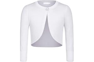 trudge Mädchen Strickjacke Bolero Kinder Einfarbig Lange Ärmel Elegante Knitted Cardigan Schulterjacke Bolerojäckche kurz Zum Kommunionkleid Taufkleid Weiß/Schwarz/Rosa/Marineblau 5-11 Jahre