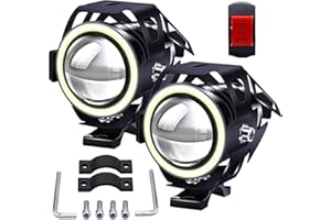 Biqing Motorcycle Headlights LED Spotlights Fog Lights with White Angel Eye Ring U7 High Low Beam Strobe with Toggle Switch 15W 3000LM 6000K Waterproof for Motorbike Bike Bicycle Car Boat Truck