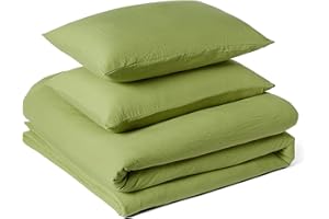 Amazon Basics Juego de Funda Nórdica Cama 150/160 de Microfibra Prelavada, Extra Suave con Efecto Arrugado Natural, Funda de edredón 240 x 220 cm y 2 Fundas de Almohada 50 x 80 cm, Verde
