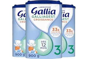 Laboratoire Gallia - Galliagest Croissance 3ème âge - Lait en Poudre pour Bébé - Dès 12 Mois - 78 Biberons - Lot de 3x900g