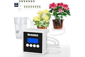 WADEO System nawadniania, automatyczny zestaw nawadniania kropelkowego z podwójną pompą, programowalny 30-dniowy timer i wskaźnik LED, idealny jako wakacyjny system nawadniania do 15 roślin