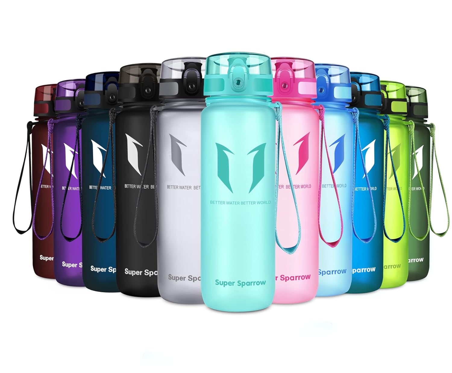 Sparrow Borraccia Sportiva 500ml/750ml/1L - Senza BPA - Tritan Bottiglia | Plastica Borraccia Acqua, Anti Perdita, Leggera, Lavastoviglie, Flip Top, Scuola, Palestra, Ufficio, Trekking, Ciclismo