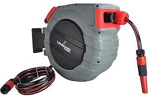 LEHMANN Dévidoir Mural Automatique 15m + 1,5m, Tuyau Arrosage avec Enrouleur pour Montage Mural, avec un Tuyau d'arrosage de 15 mètres, Raccords 1/2'' et 3/4''