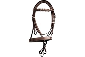 PRETO Genuine Leather Hunter Bridle Plaited/Braided Headband Browband Grip Rubber Reins SS Fittings Black Brown