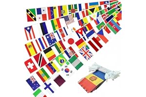 AURBLYN World Flag Bunting World Cup 50 Mini Country Flags for Sports Events Remembrance Day Party Decorations Gifts for Family Members and Football Fans Watching the Game 14x21 cm Each Random Pattern 15 m