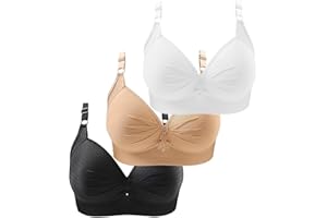 HRJXFPT New 3PCS Non Wired Bras for Women Plus Size Solid Color Three-Breasted Thin Lace Comfortable Breathable Underwear Brater Buckle Female Bra Deep V Neck Vest Bralette Wireless Bras Bigger Bust Sales