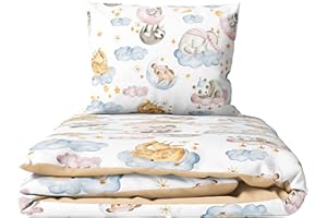 Baby Comfort 2 Piece Duvet Cover & Pillowcase Bedding Set 150x120 cm for Toddler Junior Cot Bed (Animals in clouds)