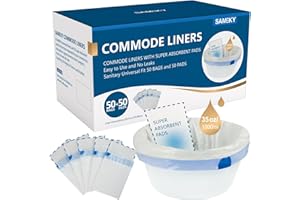 Sameky Commode Liners with Absorbent Pads | Value Pack 50 Count Universal Fit | Bedside Commode Liners Disposable and Pads for Adult Commode Chairs(50Bags + 50Pads)