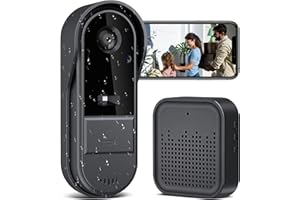 ODIKALA Sonnette sans Fil avec Caméra,1080P WiFi Sonnette Étanche, Batterie Visiophone sans Fil avec Carillon, Audio Bidirectionnel, Vision Nocturne Infrarouge, Détection Humaine PIR (B)