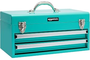 Amazon Basics Steel Tool Box Storage and Organization Drawers, Tool Storage with Powder Coat Finish, 46.00 x 22.00 x 24.00 centimeters, Turquoise