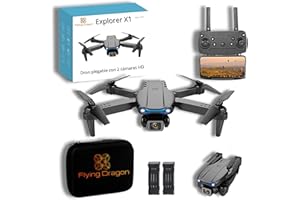 Astur Group - Dron Plegable Pro con 2 Cámaras 1080p | 2 Baterías 1800 mAh | Control Remoto con Soporte Móvil | Looping 3D | 3 Modos de Velocidad | Dron Estable para Principiantes (Negro)