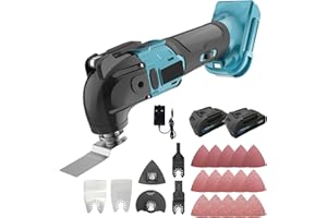 ANUPTTA Strumento multifunzione a batteria, ricambio per Makita, con 2 batterie da 3000 mAh, 21 pezzi, velocità variabile e angolo di oscillazione di 4°, motore a spazzola oscillante da 18 V, per il taglio,