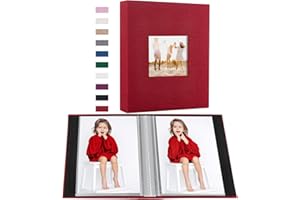 Miaikoe Album photo 10 x 15 cm - 50 pochettes - 2 paquets - À glisser dans le haut - Mini album en lin - Peut contenir 100 photos verticales de 10 x 15 cm - Pour famille, mariage, bébé - Rouge