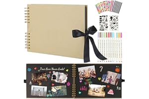 Boic Album Fotografico 80 Pagine Nere, Fai da Te Spirale Album Foto Scrapbook, Con 12 Pennarelli Metalliche, Album Fotografici Regali Nozze Natale Valentino Regalo di Anniversario Compleanno (Giallo)