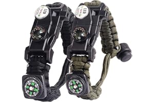 AURIVER Pulsera Paracord Supervivencia España, Camuflaje Supervivencia Pulsera con Flint + Brújula + Termómetro + Silbato, para Caminatas en Canchas de Camping u Otras Actividades al Aire Libre