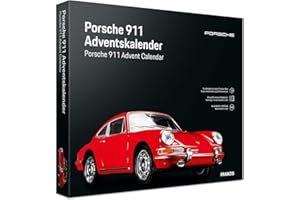 FRANZIS 55199 Porsche 911 Calendrier de l'Avent en métal à l'échelle 1:43 avec module sonore et livre d'accompagnement de 52 pages Rouge