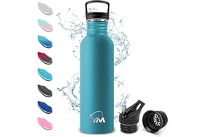 KollyKolla Gourde Inox 1L, Gourde en Acier Inoxydable, Réutilisables, Gourde Metal, Bouteille d'eau 1L avec Paille, Écologique Gourde Sport, Étanche, sans BPA, pour Enfant, Adulte, Sport, Gym, Voyage