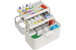 Sevitini Boite a pharmacie, Rangement pour médicaments, Boite rangement medicament maison 3 niveaux, portable et pliable, pour médicaments pour la maison, 28.5 * 17 * 15.5 cm (Blanc-01)
