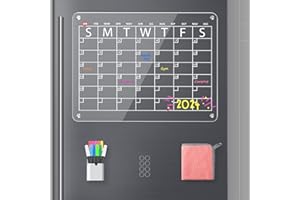 EOTW Acrylic Magnetic Fridge Calendar 2024 Set, Clear Magnetic Acrylic Fridge Weekly Planner Board with 11 Dry Erase Markers Board Calendar, Reusable Planner for Menu, Meal, Memo (15.7'' x 11.8'')