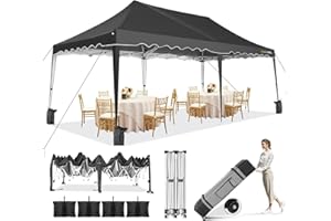 HOTEEL Gazebo 3x6, Gazebo Da Giardino Tendone Per Feste Gazebo 3x6 Pieghevole Impermeabile Protezione UV Con Sacchi Di Sabbia, Borsa Con Ruote, Nero